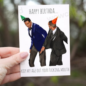Carte d'anniversaire hilarante de Will Smith giflant Chris Rock, carte meme Internet, carte d'anniversaire drôle, carte d'anniversaire grossière pour lui, ses meilleurs amis