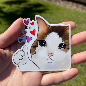 Sticker meme chat triste, sticker drôle de chat qui pleure, sticker chat avec coeur, pouce en l'air chat, sticker résistant à l'eau, sticker planificateur pour ordinateur portable
