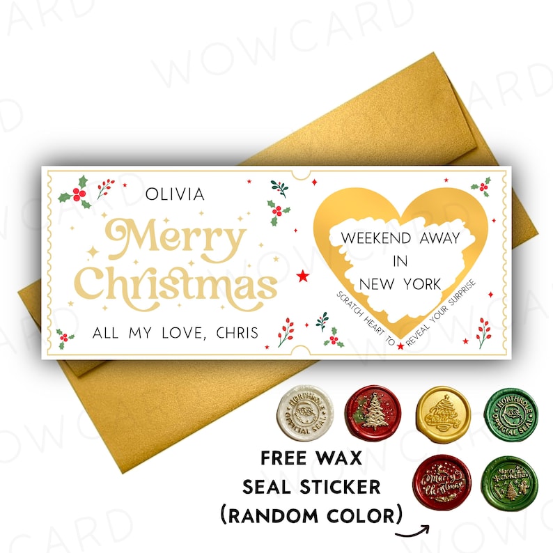 Customize Christmas card, scratch off card, Scratch to reveal, Personalized Xmas card, Holiday Surprise Scratch off Card, Scratch voucher Metallic Gold