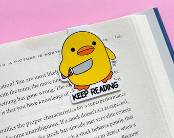 Chick Duck with knife Magnetic bookmark, Duck meme bookmarks, Handmade Book Accessories, Page Marker, Thin simple bookmarks, Cute Bookish