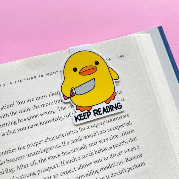 Chick Duck with knife Magnetic bookmark, Duck meme bookmarks, Handmade Book Accessories, Page Marker, Thin simple bookmarks, Cute Bookish