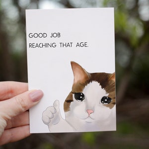 Tarjeta de gato divertida, tarjeta de meme divertida, meme de gato triste, tarjeta de gato de acuarela, tarjeta de cumpleaños inapropiada, tarjeta de cumpleaños de meme divertido, tarjetas de gatos lindos