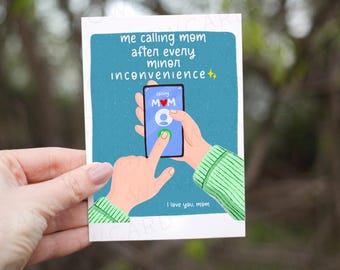Tarjeta divertida para el Día de la Madre: en caso de duda, llama a tu madre. Tarjeta linda para el Día de la Madre. Tarjeta única para mamá. Tarjeta divertida para mamá.