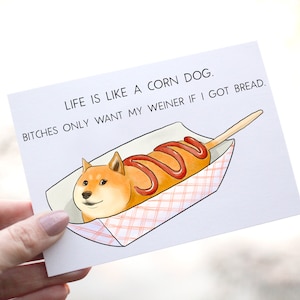 Carte de chien de maïs, carte de Shiba inu, cartes de voeux de chien drôles, la vie est comme un chien de maïs, carte de Saint Valentin, carte pour mari femme, carte je t'aime