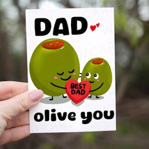 Papá Olive, tarjeta del día del padre, regalo para papá, te amo papá, tarjeta de cumpleaños papá, tarjeta de hija hijo, regalo divertido para papá, tarjeta con juego de palabras para él