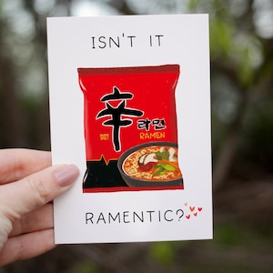 Juegos de palabras con tarjetas "Te amo", tarjeta de ramen coreano, tarjeta de felicitación divertida, tarjeta para esposo y esposa, tarjeta para novio y novia, ¿no es ramentic?