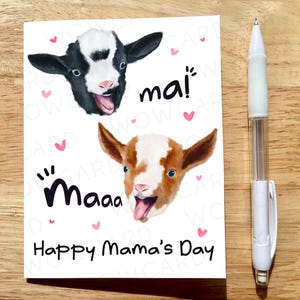 Tarjeta del Día de la Madre, Tarjeta del Día de la Madre con una linda cabra, Tarjeta de cabra bebé, Tarjeta de animal de acuarela, Regalo divertido para mamá, Tarjeta de felicitación de acuarela