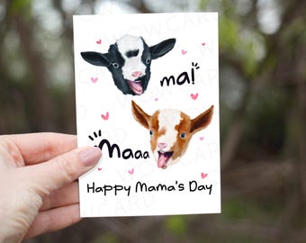Tarjeta de Feliz Día de la Madre, Tarjeta de Día de la Madre con Cabrita Linda, Tarjeta de Cabrita Bebé, Tarjeta de Animales en Acuarela, Regalo Divertido para Mamá, Tarjetas de Felicitación en Acuarela