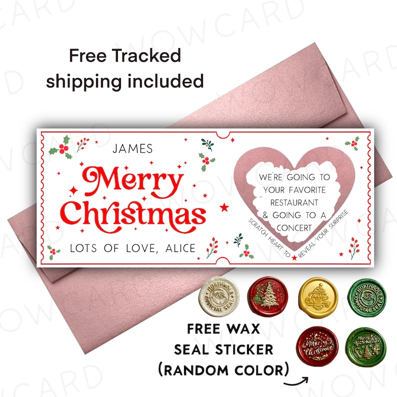 Customize Christmas card, scratch off card, Scratch to reveal, Personalized Xmas card, Holiday Surprise Scratch off Card, Scratch voucher Metallic Rose