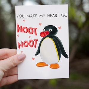 Tarjeta de aniversario de Pingu, tarjeta divertida de "Te amo", tarjeta meme de Pingu, tarjetas de felicitación de acuarela, programa de dibujos animados para niños de los 90, tarjetas Pingu Noot Noot