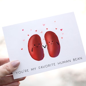 Tarjeta de aniversario divertida, tarjeta de felicitación de frijol, tarjeta de aniversario de esposo y esposa, tarjeta de juego de palabras, tarjetas de San Valentín, tarjeta de te amo, frijol humano favorito