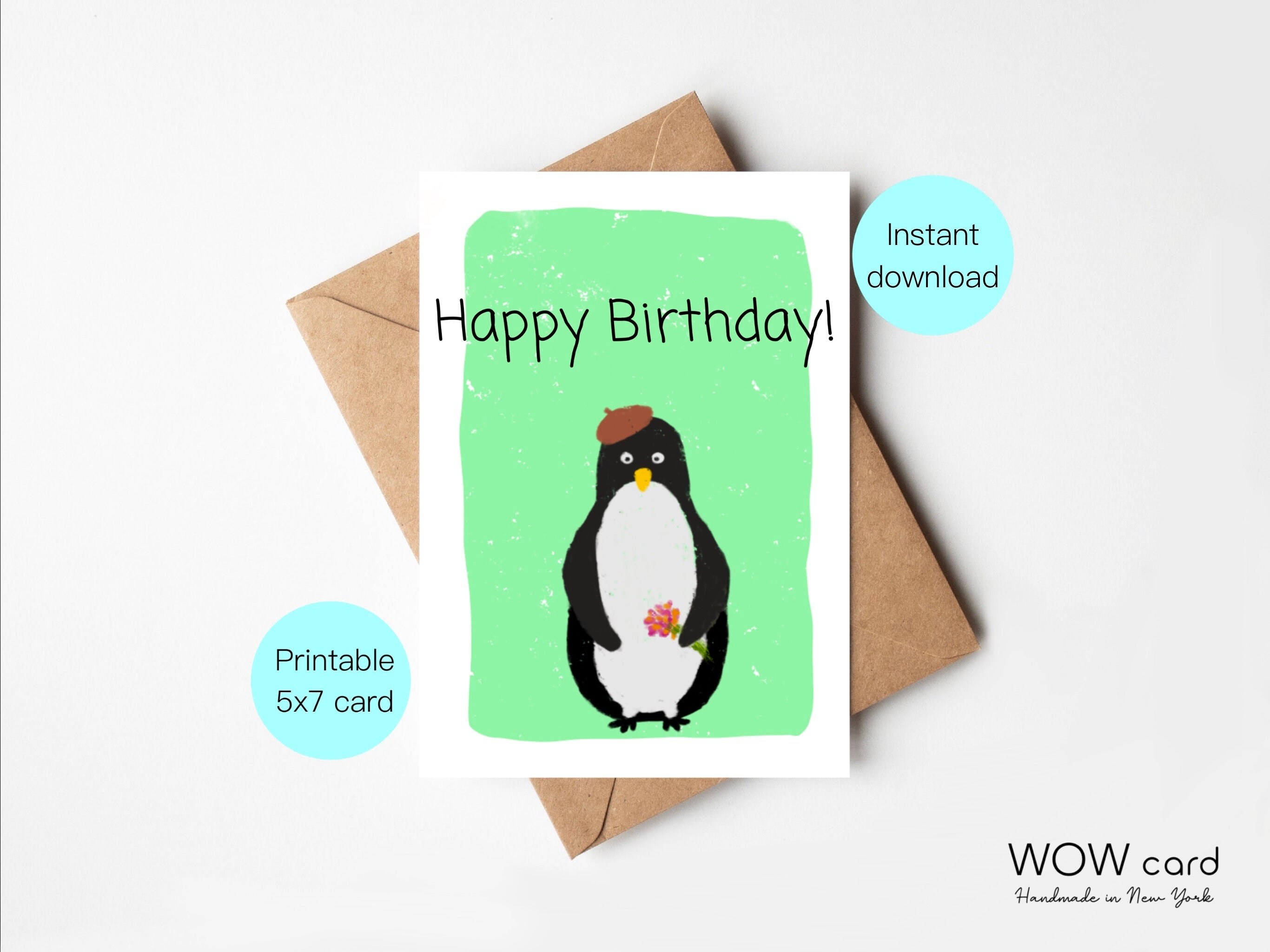 Happy Birthday Card Printable Birthday Card Penguin Birthday | Etsy