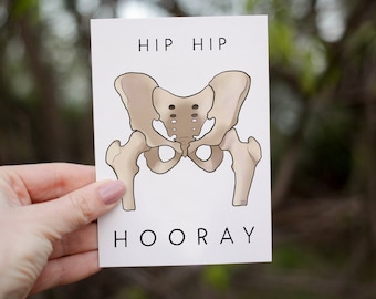 Tarjeta "Hip Hip Hooray", tarjeta de cumpleaños divertida, tarjeta de "Pronto te recuperarás", tarjetas de felicitación para reemplazo de cadera, tarjeta humorística para mejores amigos y compañeros de trabajo.