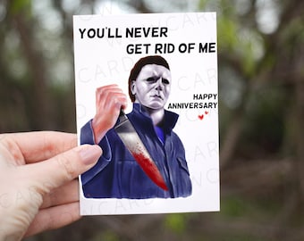 Bonita tarjeta de aniversario, divertida tarjeta de Halloween, tarjeta de amor personalizada, tarjetas de películas de terror, regalo de terror para pareja, tarjeta de amor romántica.