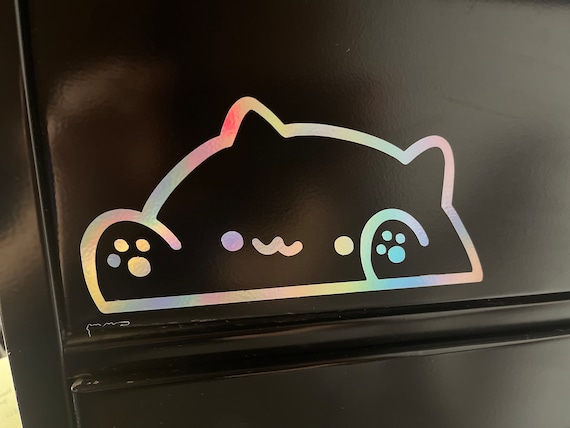 Bongo Cat Hologram Vinyl Sticker, Bongo Cat meme stickers, Laptop Planner Decal, Cat rainbow color sticker, Car Bumper cat sticker 6 inches