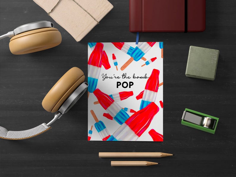 Tarjeta divertida del Día del Padre, Tarjeta de papá con juego de palabras, Tarjeta "Eres la bomba POP", Tarjeta de cumpleaños para papá, Tarjeta para papá, Regalo de cumpleaños para papá, Tarjeta para papá imagen 1
