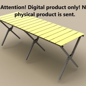 Op de afbeelding: Een gele opklaptafel met een zwart metalen frame. De tafel is van hout en heeft een eenvoudig ontwerp. Let op! Alleen digitaal product! Er wordt geen fysiek product verzonden.