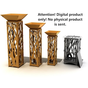 Garden column in rusty style + fire pit with grill. 3 size options. 3 assembly options. DXF file plasma, laser cutting.