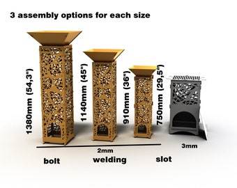 Garden column "3" in rusty style + fire pit with grill. 3 size options. 3 assembly options. DXF file plasma, laser cutting.