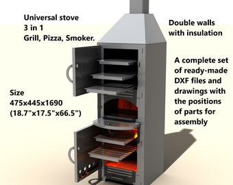 Four universel (grill, pizza, fumoir). Plan de bricolage. Un ensemble de fichiers DXF + dessins pour l'assemblage. Découpe plasma de fichiers DXF. Produit numérique