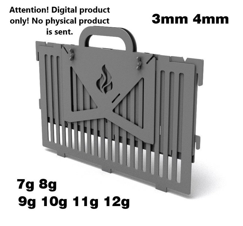 K&ouml;nnte beinhalten: Ein grauer Grillrost aus Metall mit einem Griff. Der Grillrost ist 3 mm x 4 mm gro&szlig; und wiegt zwischen 7 g und 12 g. Der Text "Achtung! Nur digitales Produkt! Kein physisches Produkt wird versandt." ist &uuml;ber dem Grillrost gedruckt.