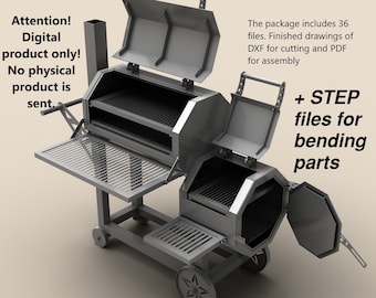 Smoker DIY plan. A set of DXF files + drawings for assembly. DXF file plasma cutting. Digital product