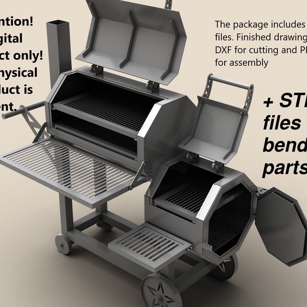 Smoker DIY plan. A set of DXF files + drawings for assembly. DXF file plasma cutting. Digital product