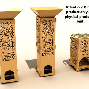 Garden column &quot;5&quot; in rusty style + fire pit with grill.  2 assembly options. DXF file plasma, laser cutting.
