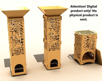 Garden column "5" in rusty style + fire pit with grill.  2 assembly options. DXF file plasma, laser cutting.