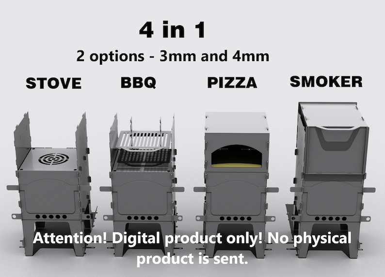 Universal stove 4 in 1. Pizza, grill, smoker, oven. A set of DXF files for a 3mm and 4 mm sheet.Collapsible pizza oven. Folding pizza oven. image 1