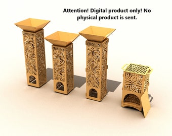 Garden column "4" in rusty style + fire pit with grill. 3 size options. 3 assembly options. DXF file plasma, laser cutting.