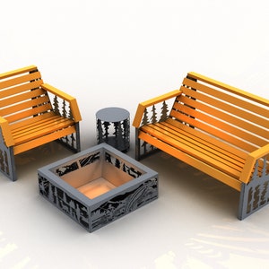 Fire pit,  armchair, bench and  table. A set of DXF files and drawings for assem. A digital product.  DXF file plasma, laser cutting.