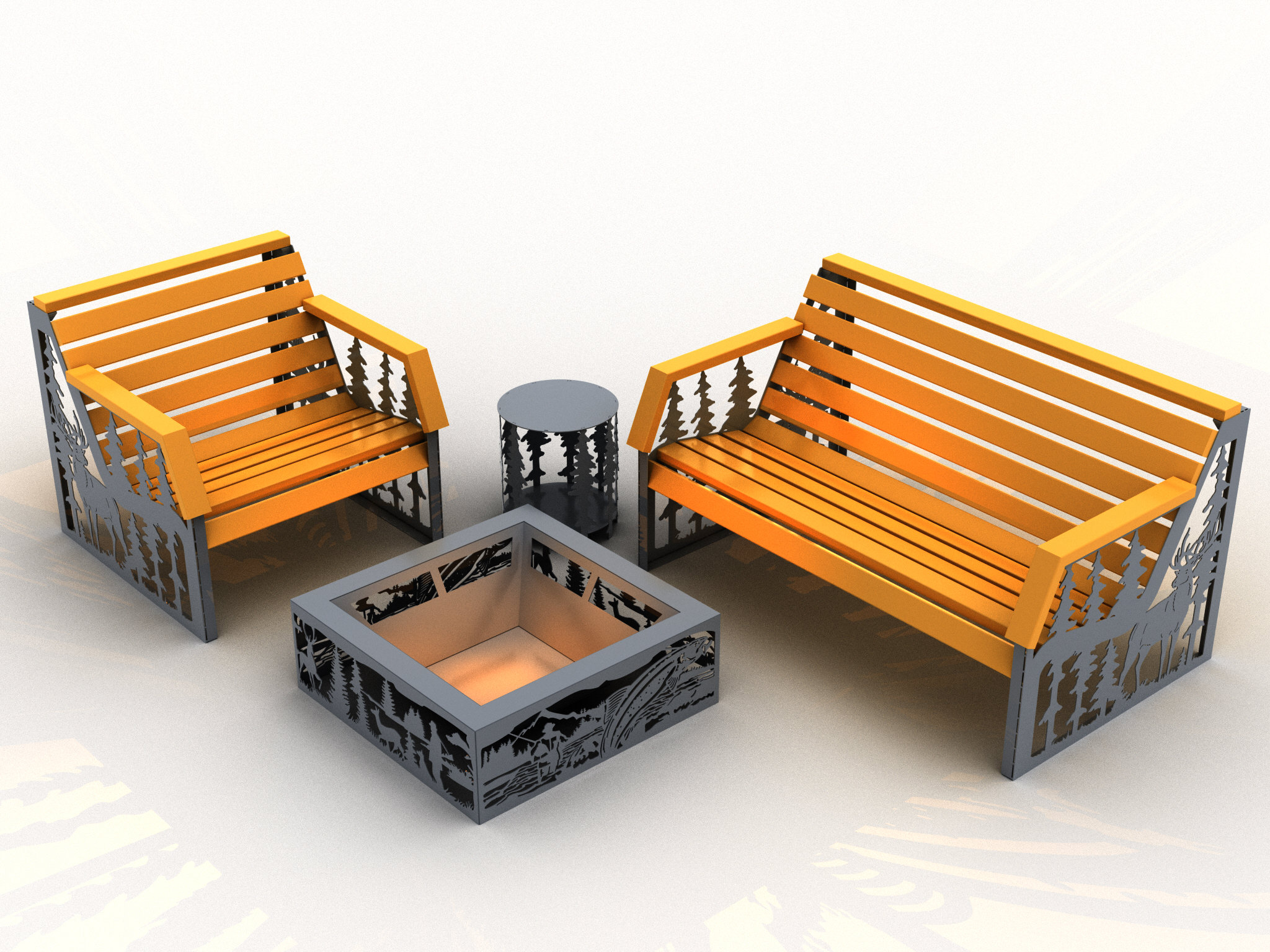 Fire Pit, armchair, Bench and table. A Set of DXF Files and Drawings ...