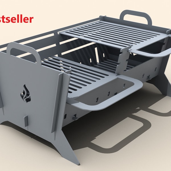 Brasero Dos rejillas orientables. Producto digital. Archivo DXF plasma, corte por láser. Carpintería metálica de bricolaje. Limas prefabricadas para corte por plasma.