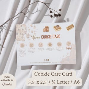 Cookie Care Card druckbare Anleitung Canva Vorlage Cookie Bestellung Branding Kit Bäckerei Vorlagen Bestellung Beilage Pflegeanleitung und Anleitung