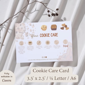 Cookie Care Card druckbare Anleitung Canva Vorlage Cookie Bestellung Branding Kit Bäckerei Vorlagen Bestellung Beilage Pflegeanleitung und Anleitung