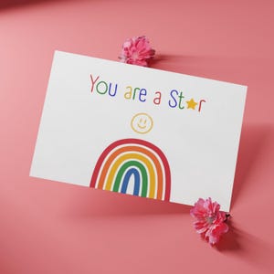 Carte Vous êtes une star à imprimer, encouragement étudiant, cadeau motivant pour enfant, carte de louange mignonne, carte de voeux