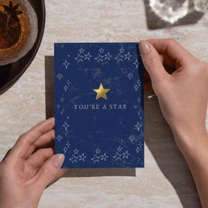 You Are A Star Card Blauwe afdrukbare student aanmoediging motiverend cadeau schattig lofkaart wenskaart goed gedaan kaart afstuderen kaart