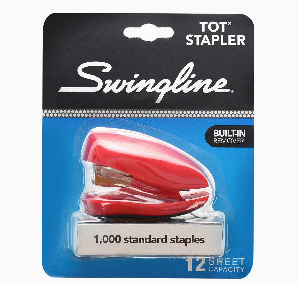 Swingline® Tot® Stapler, Built-in Staple Remover, 12 Sheets, Assorted Colors