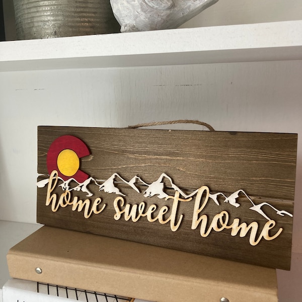 Home Sweet Home Colorado Sign | Wooden Sign | Colorado Flag with Mountains | Home Decor