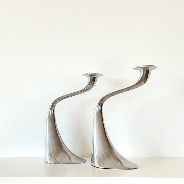 XAVIER LUST "TURNER"- A pair of Vintage aluminum candlesticks by Driade, Italy.