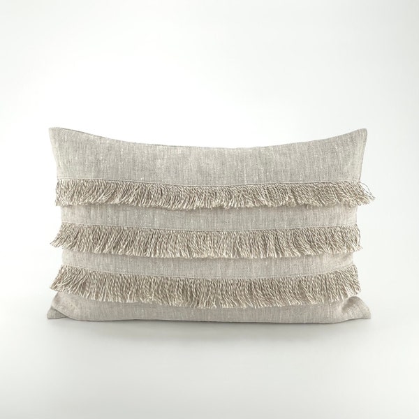 Danish designed and handmade linen cushion with fringe. Size 33x50cm. - 13x19.5"Inches