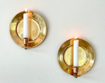 A pair of Antique Scandinavian hand forged wall candle sconces in solid brass,1900s