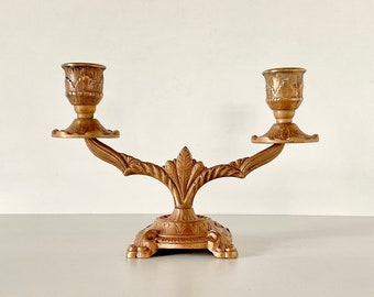 Vintage French 2 arms beautifully decorated brass candelabra, Victorian style.