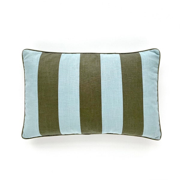 Danish designed and handmade linen patchwork cushion with paspelband. Size: 33x50cm 13x19.55" inches.