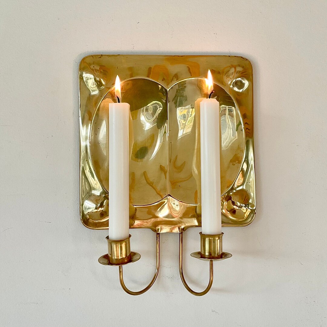 Antique Scandinavian Brass Wall Candle Sconce With Two Candle Etsy