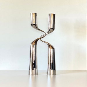 MIKAELA DÖRFEL-A pair of vintage candlesticks “Twisted” in chrome, made in Denmark by MENU, 1990s.