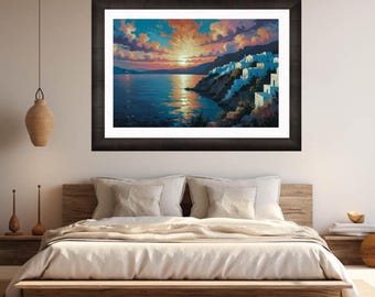 Stampa artistica di un tramonto greco – Paesaggio costiero mediterraneo (download digitale)
