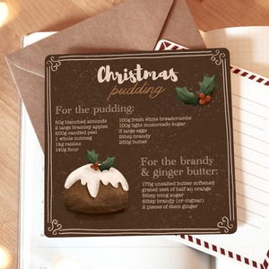 Carte de voeux de pudding de Noël, carte postale de luxe, joyeux Noël, cartes de Noël, cartes de fête, cartes de Noël, beaux-arts, carte de Noël