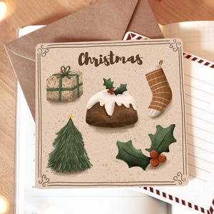 Tarjeta de felicitación navideña vintage beige, postal de lujo, feliz navidad, tarjetas navideñas, tarjetas festivas, tarjetas de navidad, tarjeta navideña